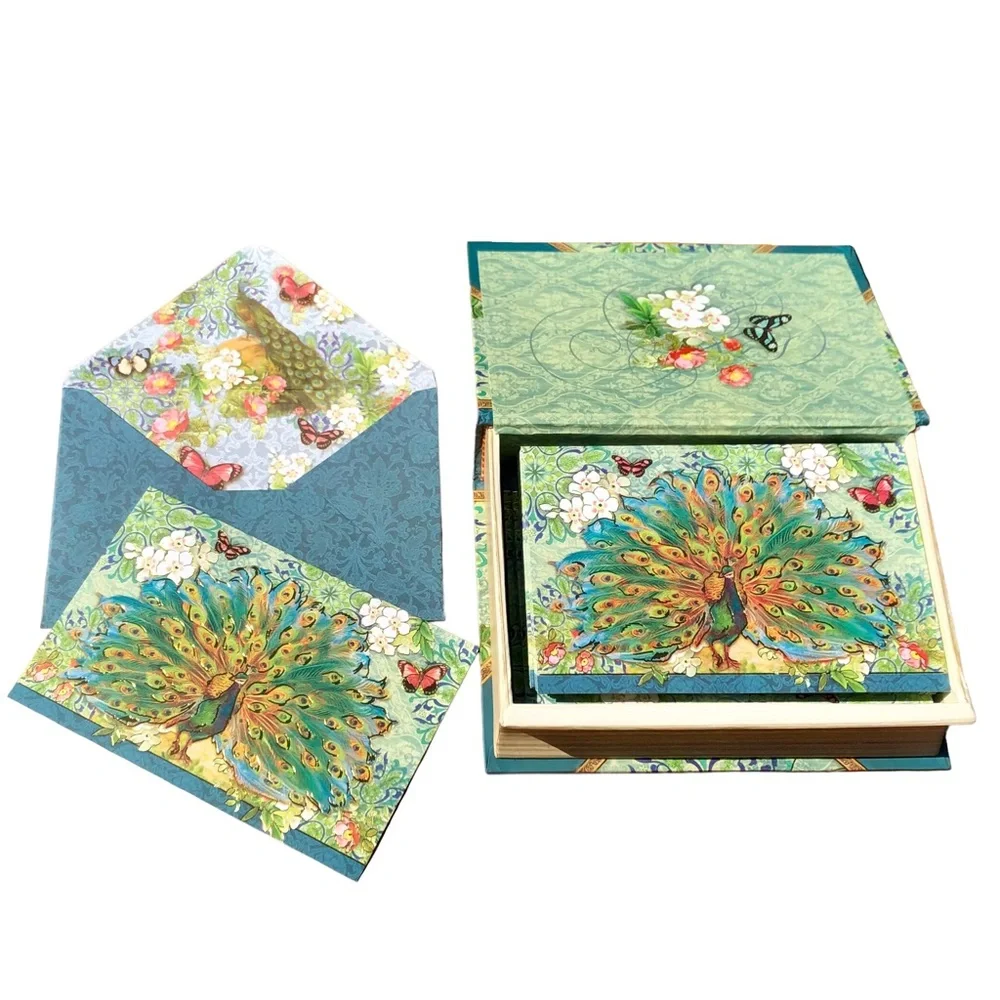 Punch Studio Royal Peacock Book Box with 20 Note Cards w Env (94279)